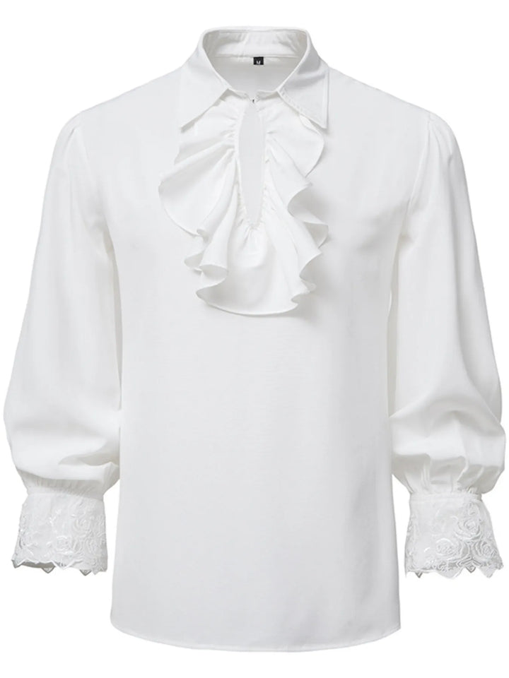 Men's Ruffled Lace Detail Long Sleeve Blouse