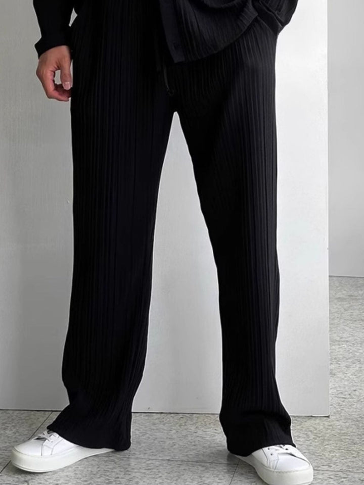 Men's Full Size Textured Button Up Shirt and Pants Set Plus Size