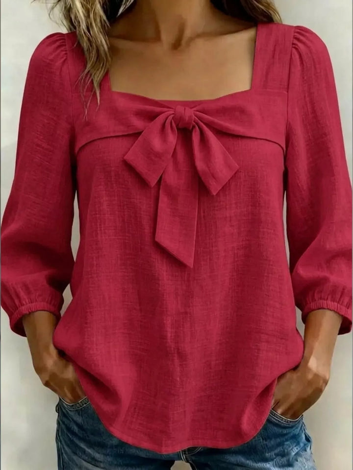 Full Size Bow Front Square Neck Blouse Plus Size