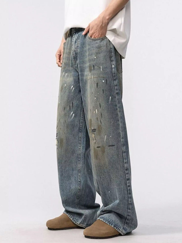 Men's Wide Leg Washed Jeans