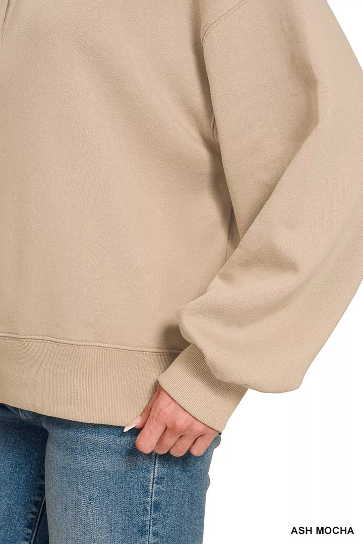 Zenana Fleece Half Snap Button Sweatshirt