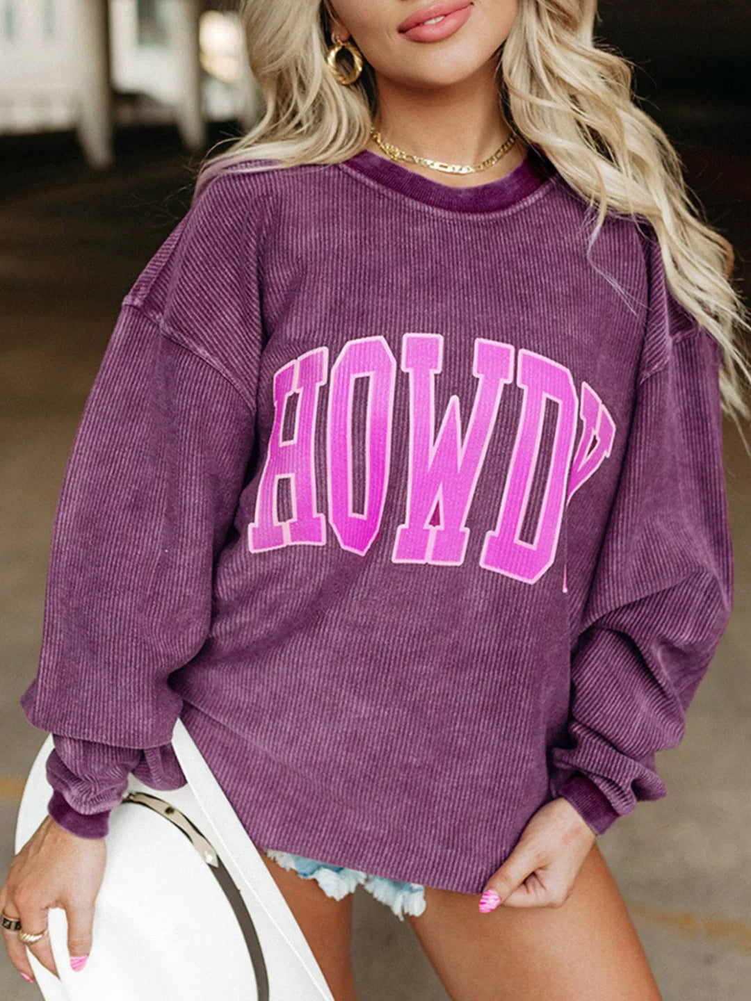 Full Size Howdy Round Neck Oversized Sweatshirt Plus Size