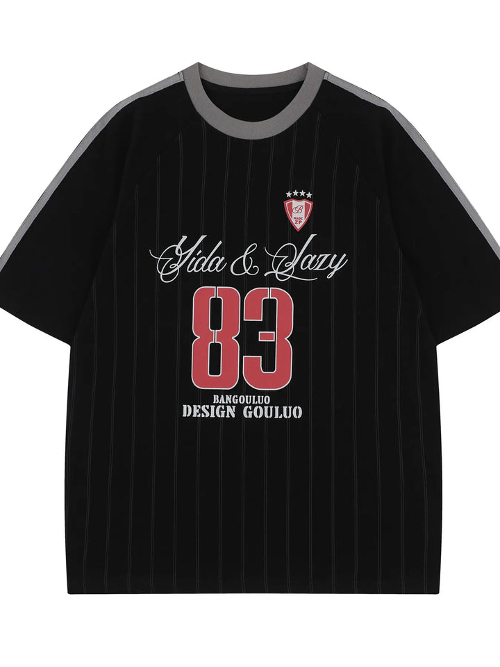 Men's Number 83 Striped Baseball T-Shirt