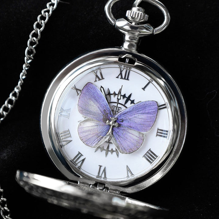 Ya Gray Butterfly & Wu Gray Butterfly Creative Pocket Watch Chain, Retro Pendant Watch
