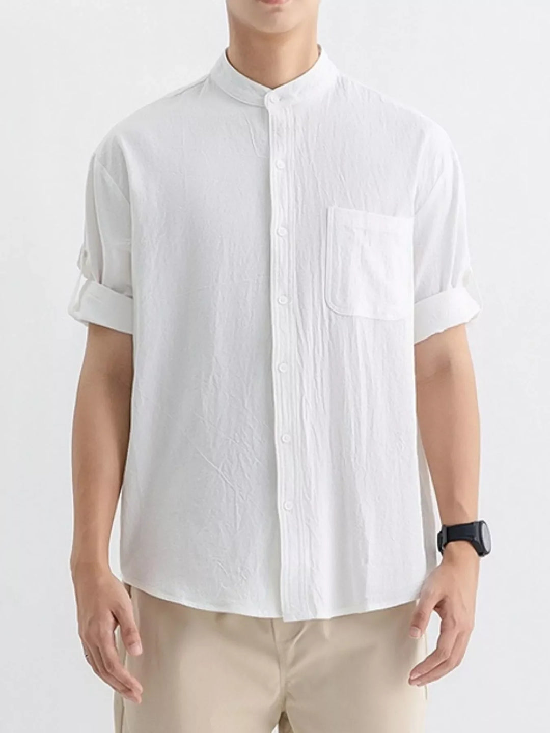 Men's Plus Size Casual Button Up Roll Up Sleeve Shirt