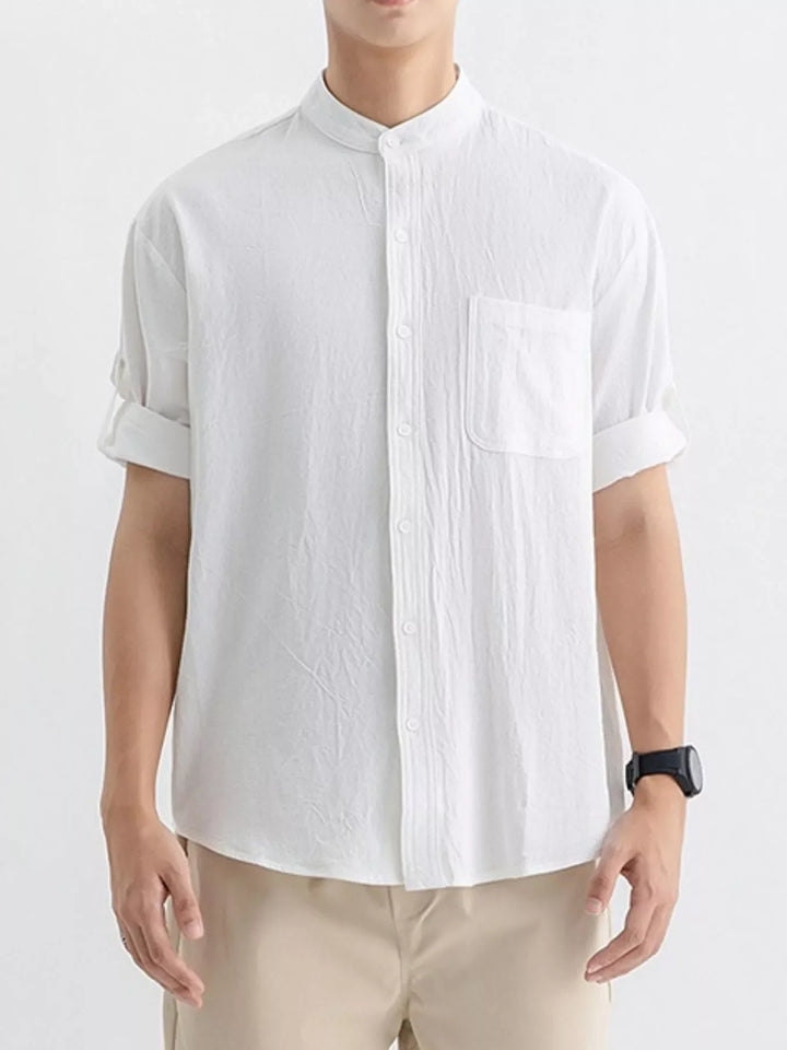 Men's Plus Size Casual Button Up Roll Up Sleeve Shirt