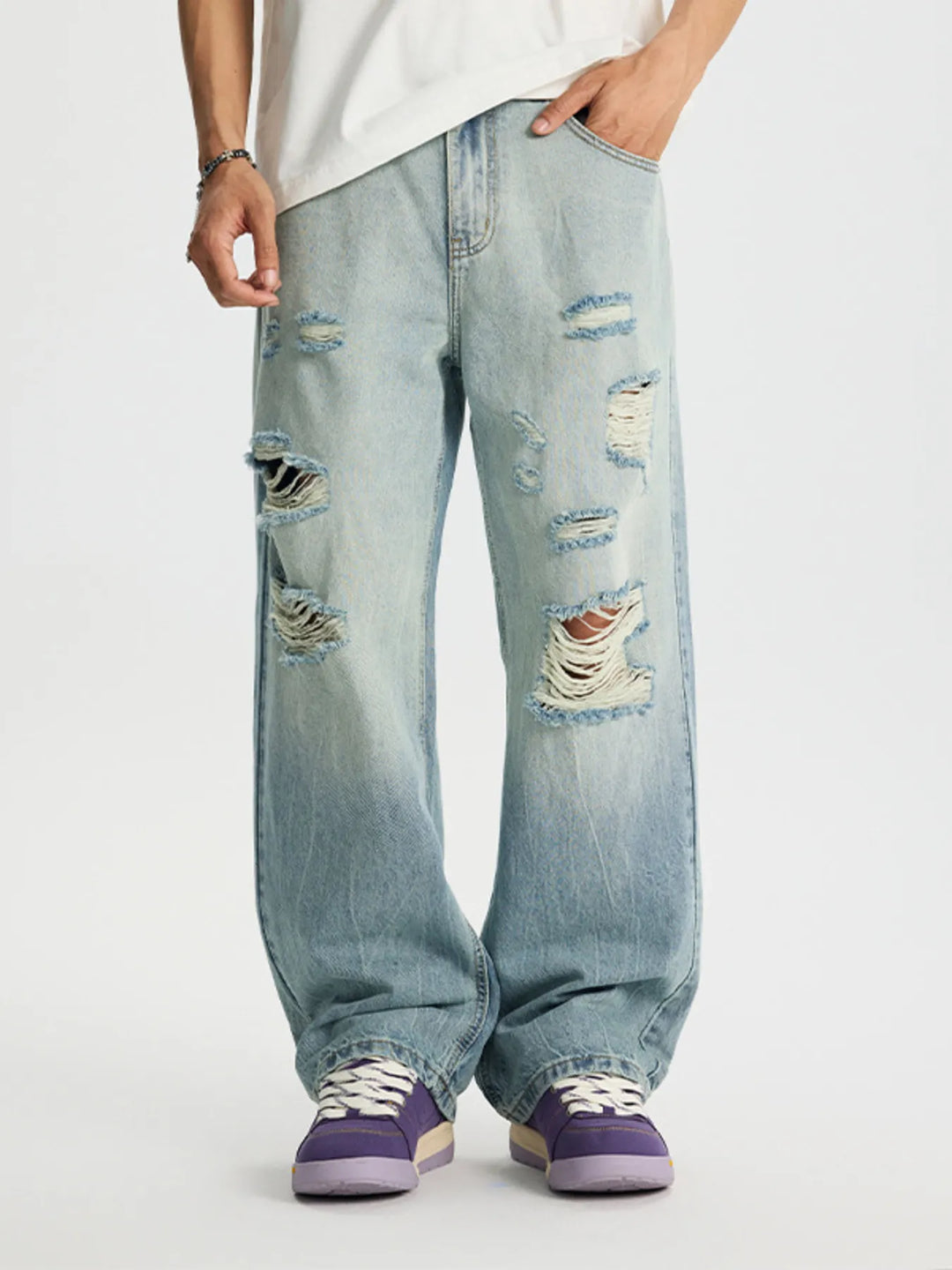 Men's Full Size Distressed Wide Leg Jeans Plus Size