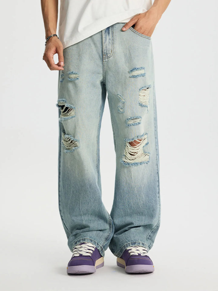 Men's Full Size Distressed Wide Leg Jeans Plus Size