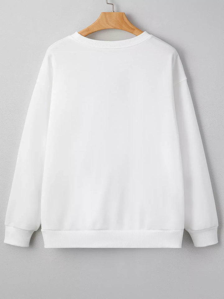Pearl Plaid Christmas Tree Patched Drop Shoulder Sweatshirt
