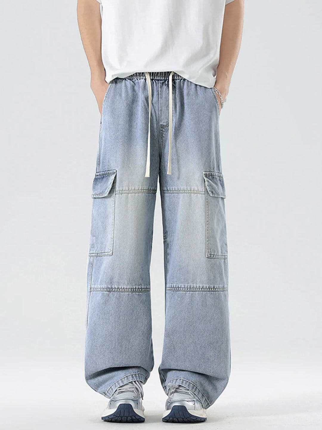 Men's Full Size Vintage Wash Wide Leg Jeans Plus Size