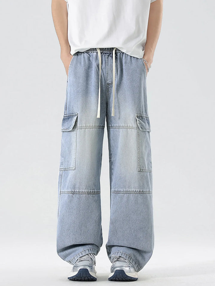 Men's Full Size Vintage Wash Wide Leg Jeans Plus Size