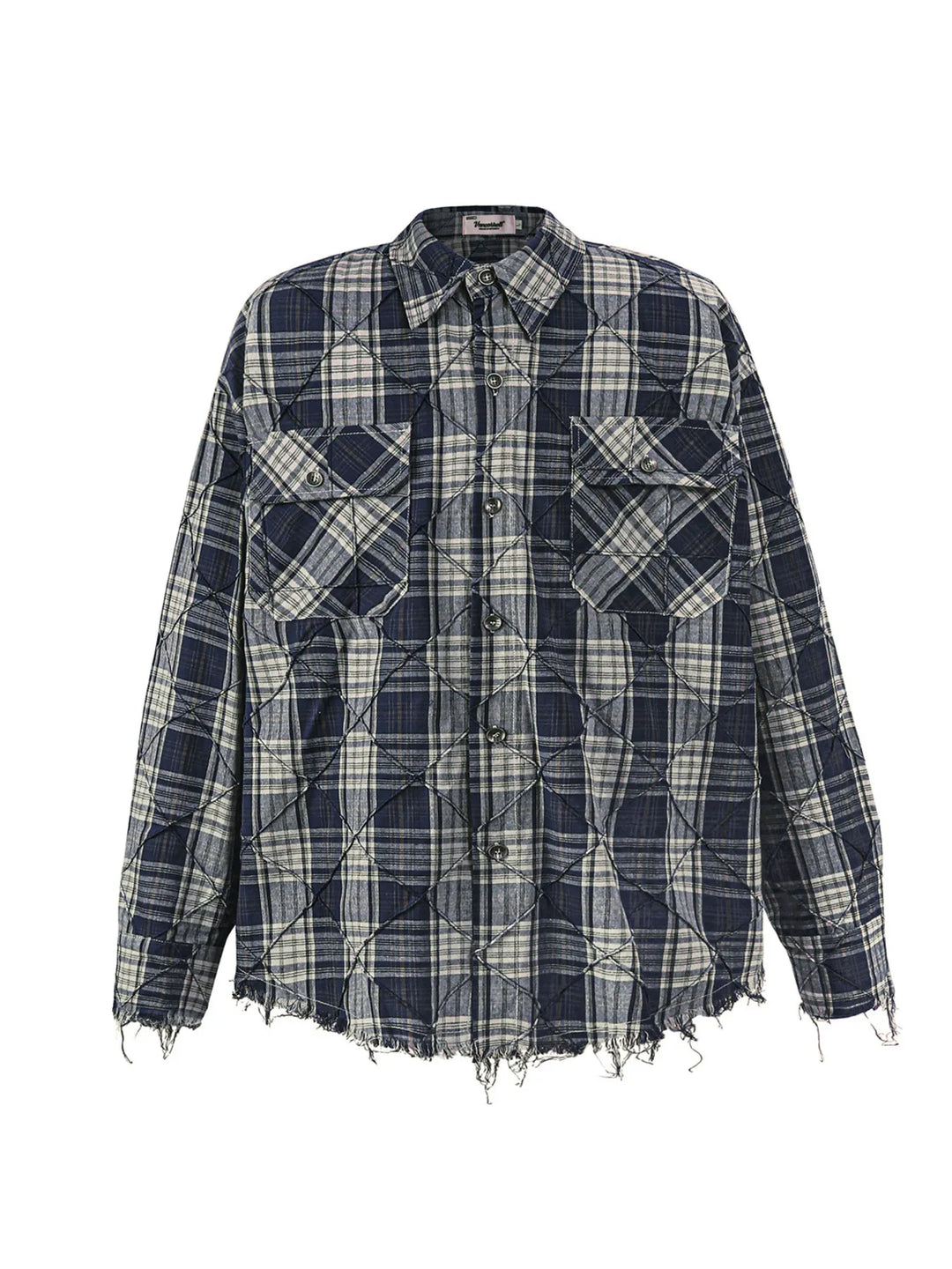 Men's Raw Hem Plaid Button Up Shirt