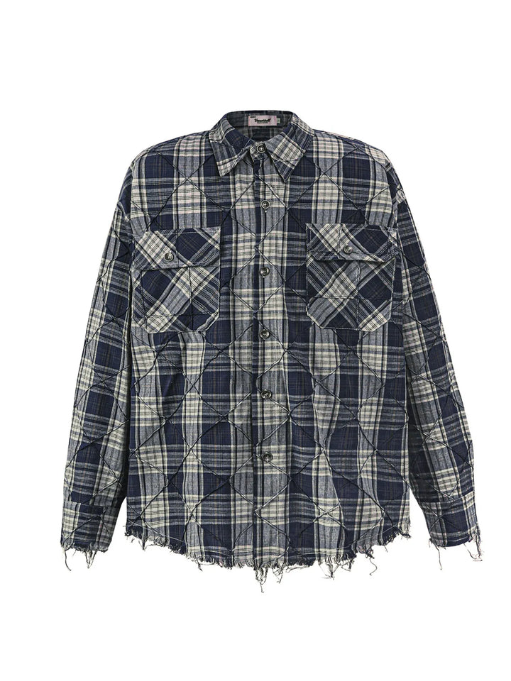 Men's Raw Hem Plaid Button Up Shirt