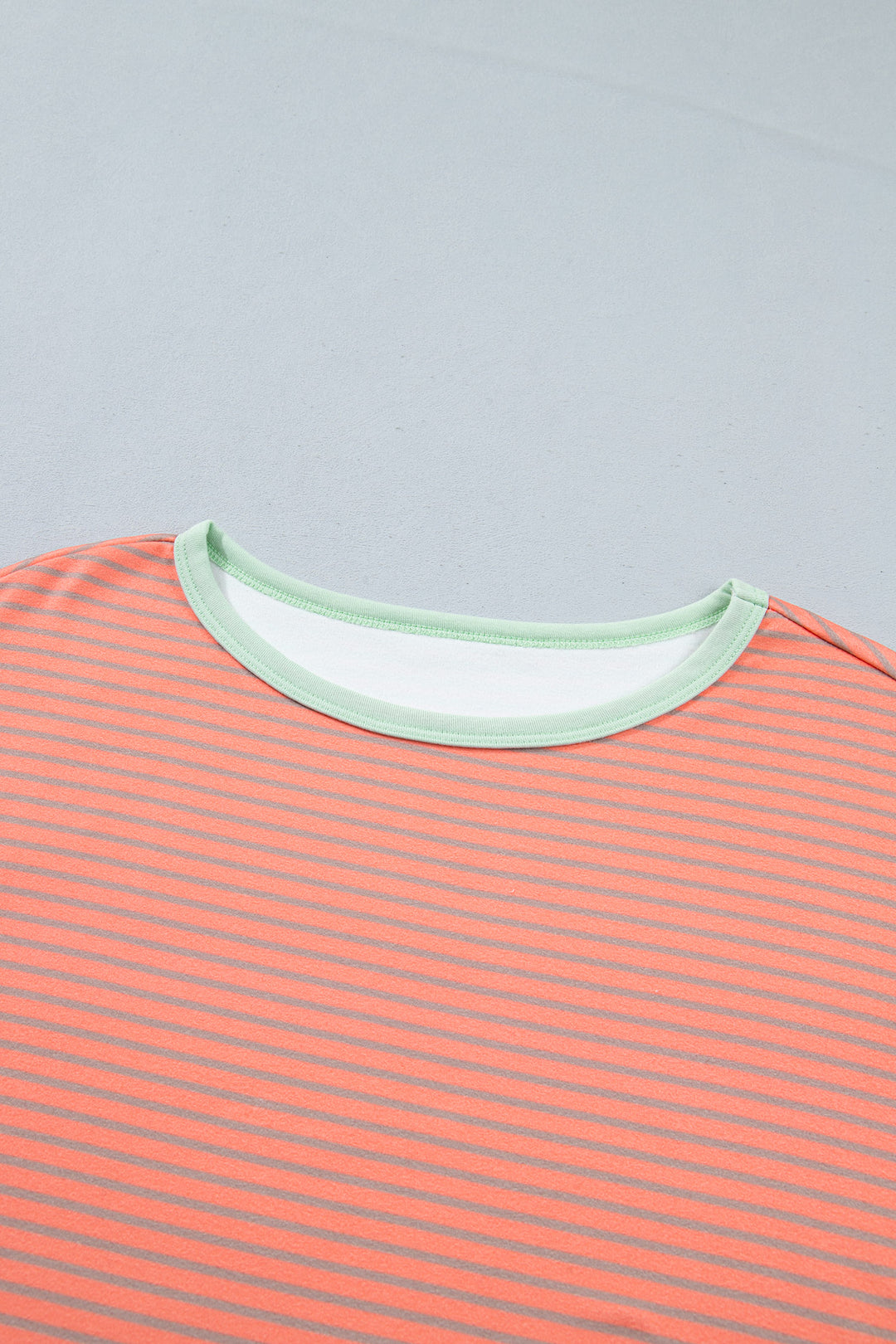 Orange Stripe Colorblock Detail Raw Seam Long Sleeve Top