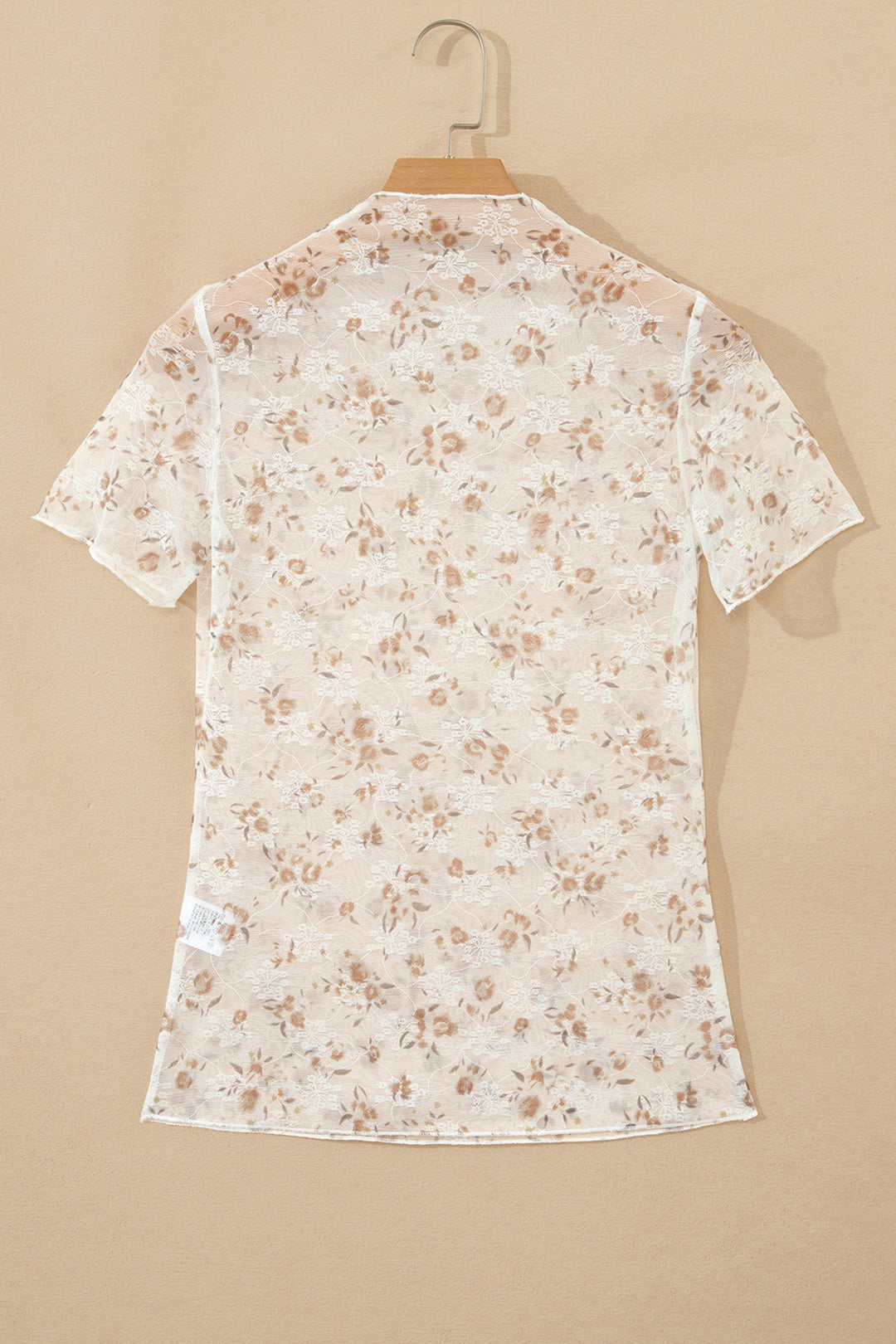 White Mock Neck Short Sleeve Floral Mesh Top