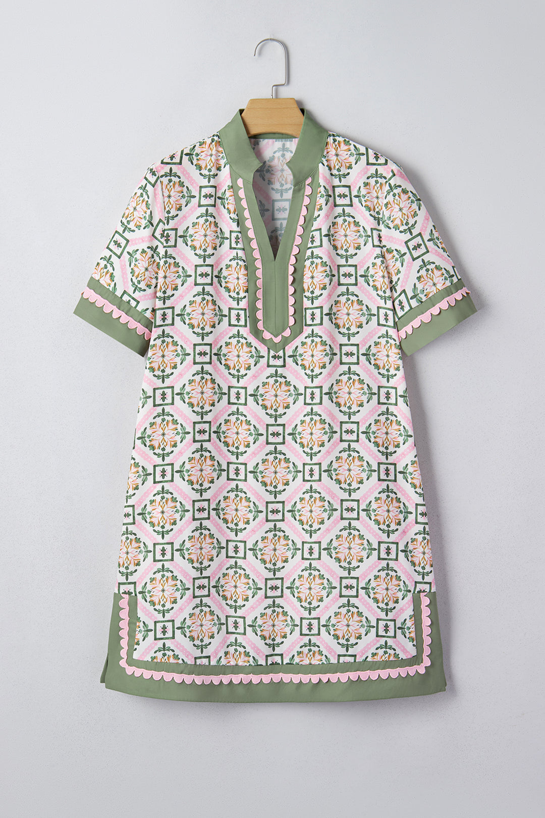 Multicolour Boho Geometric Flower Print Short Sleeve Loose Mini Dress