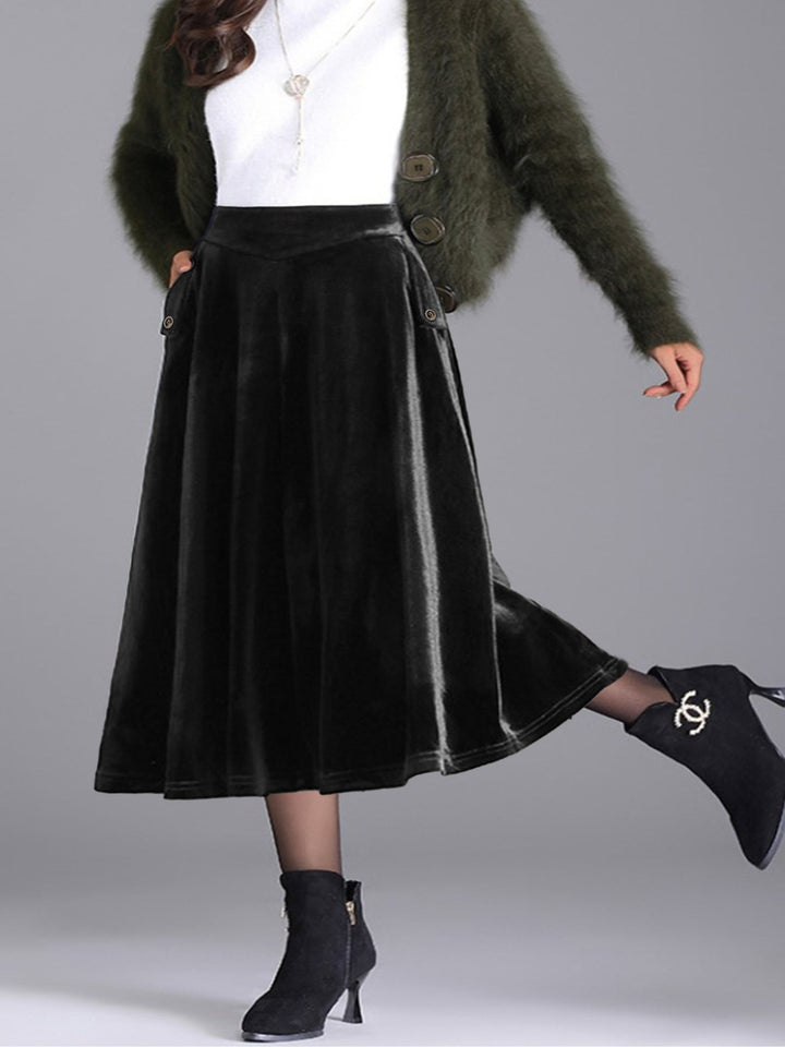 Plus Size Elegant Velvet A-Line Midi Skirt