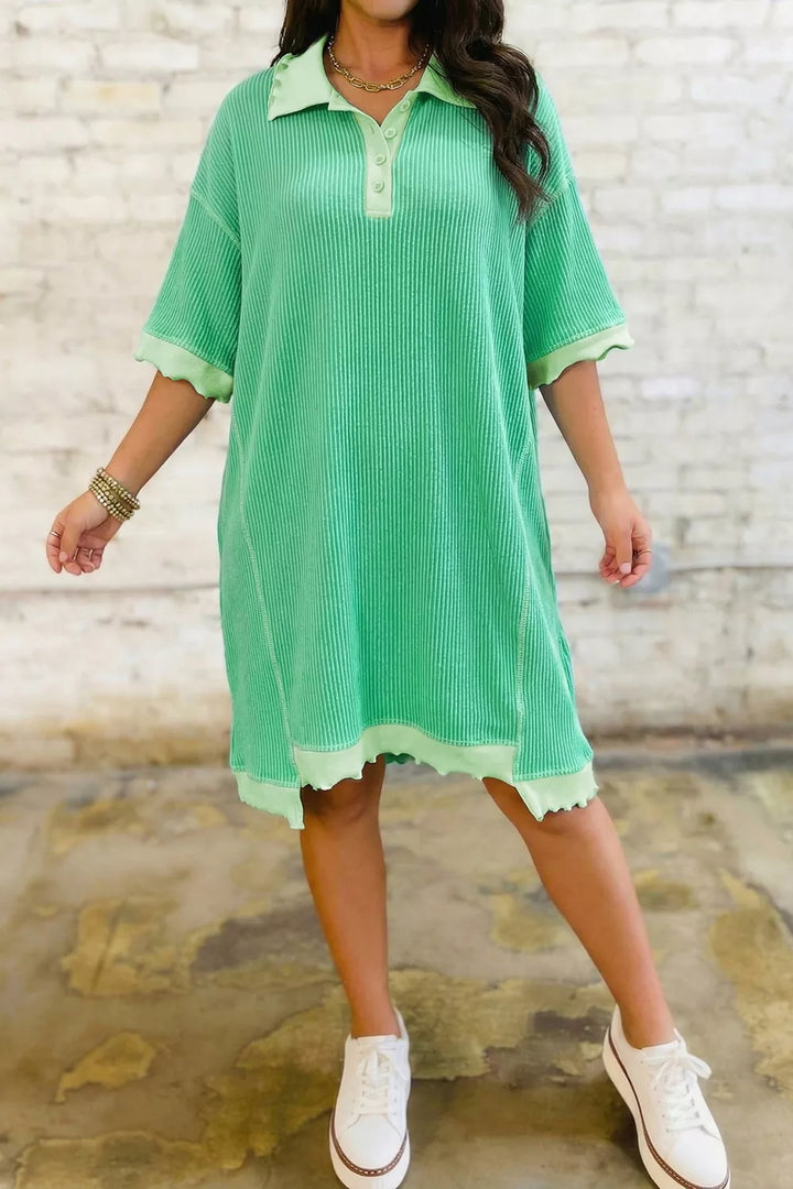 Casual Polo Collar Half Sleeve Mini Dress