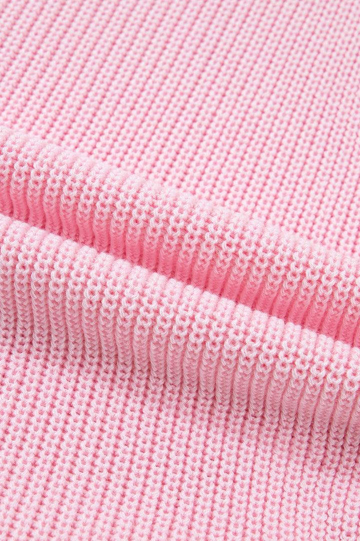 Pink Solid Color Knit V Neck Button Front Sweater Vest