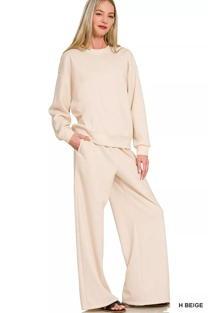 Zenana Scuba Crewneck Pullover and Pants Set