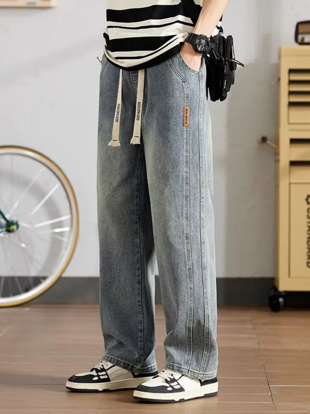 Men's Full Size Washed Relaxed Fit Straight Leg Jeans Plus Size