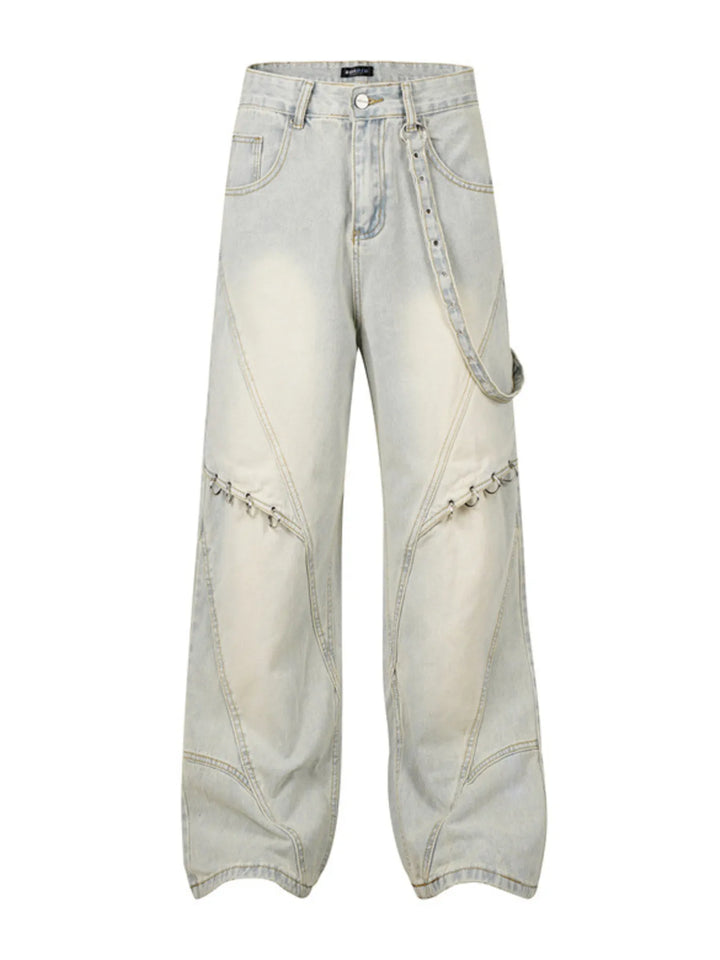 Men's Frayed Hem Wide Leg Jeans