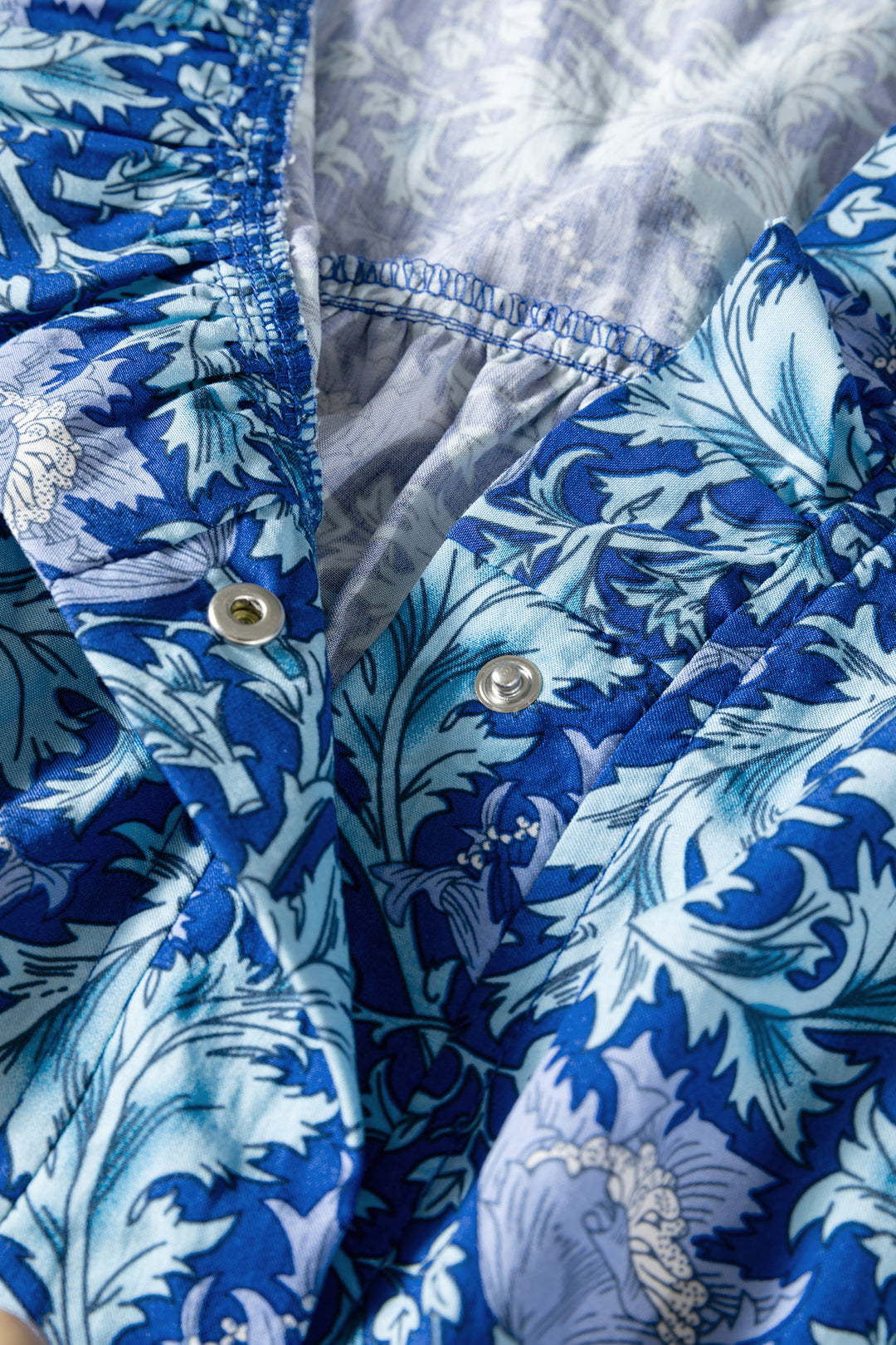 Sky Blue Floral Printed Frilled V Neck Bracelet Sleeve Long Dress