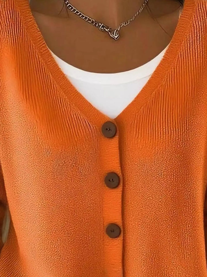 Full Size Button-Front V-Neck Cardigan Plus Size