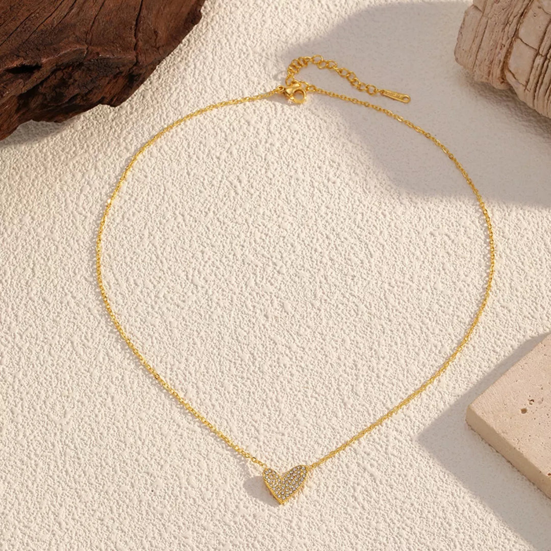18K Gold-Plated Rhinestone Heart Necklace