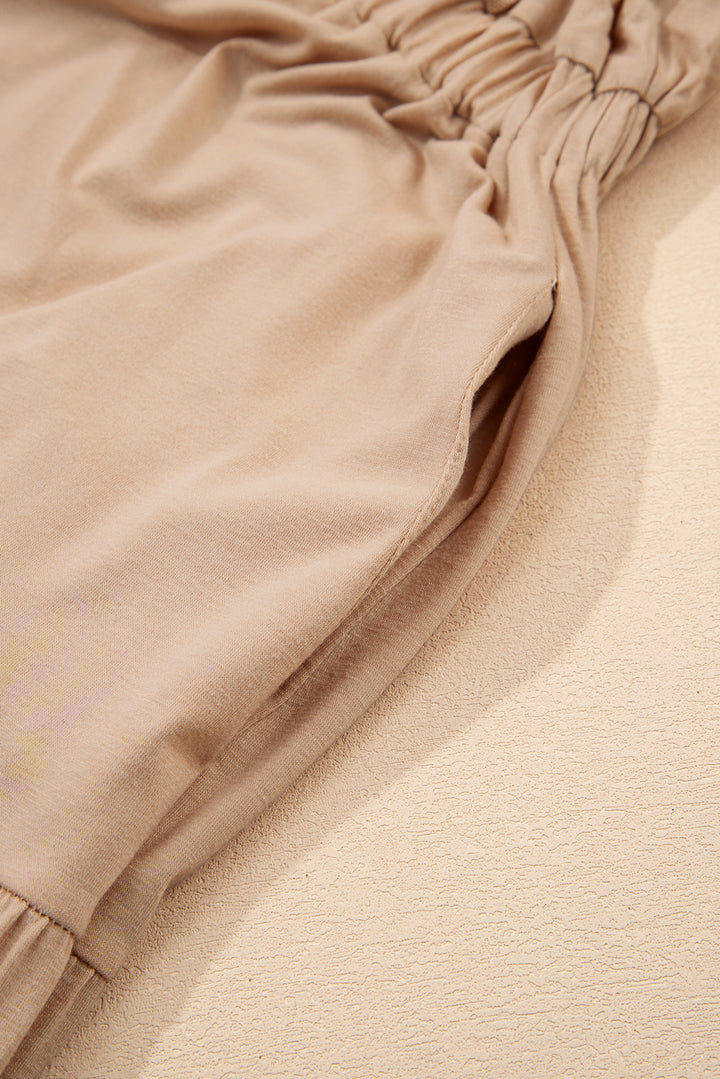 Parchment Textured V Neck Flutter Sleeve Ruffled Maxi Dress