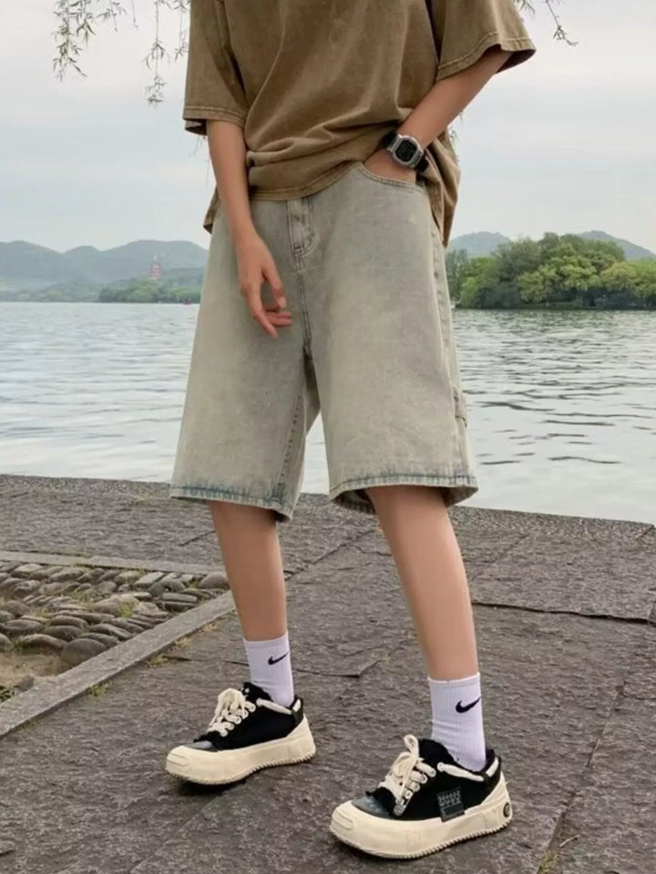 Men's Plus Size Relaxed Fit Wash Denim Shorts