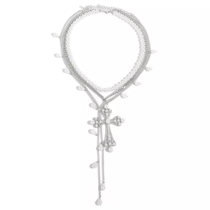 Pearl Cross Pendant Necklace 3 Piece Set