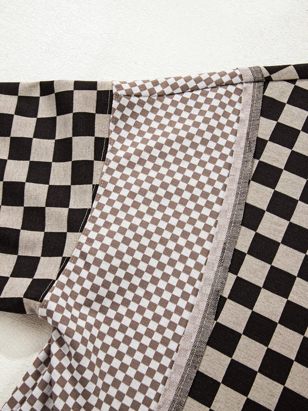 Mixed Checkered Pattern Patchwork High Low Casual Top