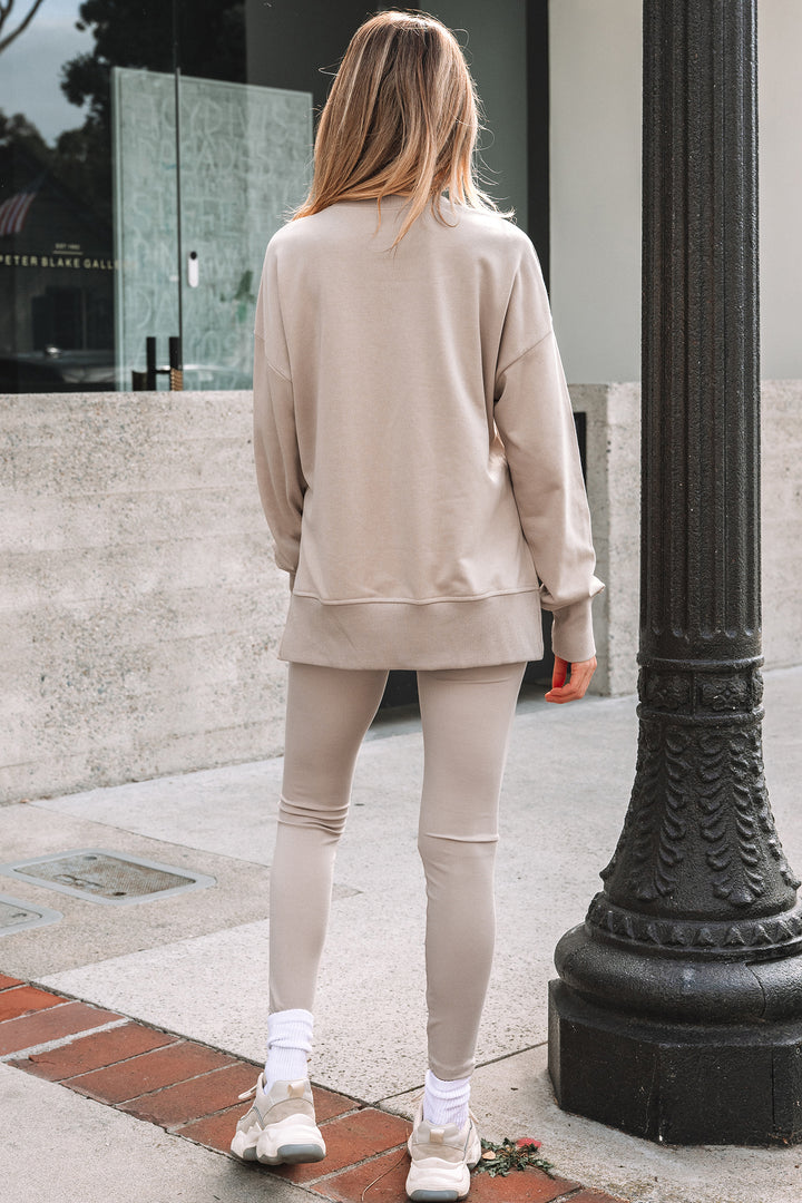 Jet Stream Solid Color Oversize Slit Sweatshirt Ribbed Leggings 2pcs Set