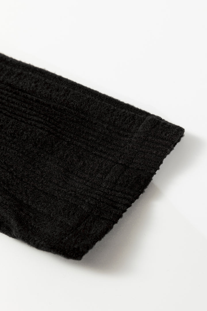 Black Ribbed Open Front Knitted Top with Pockets