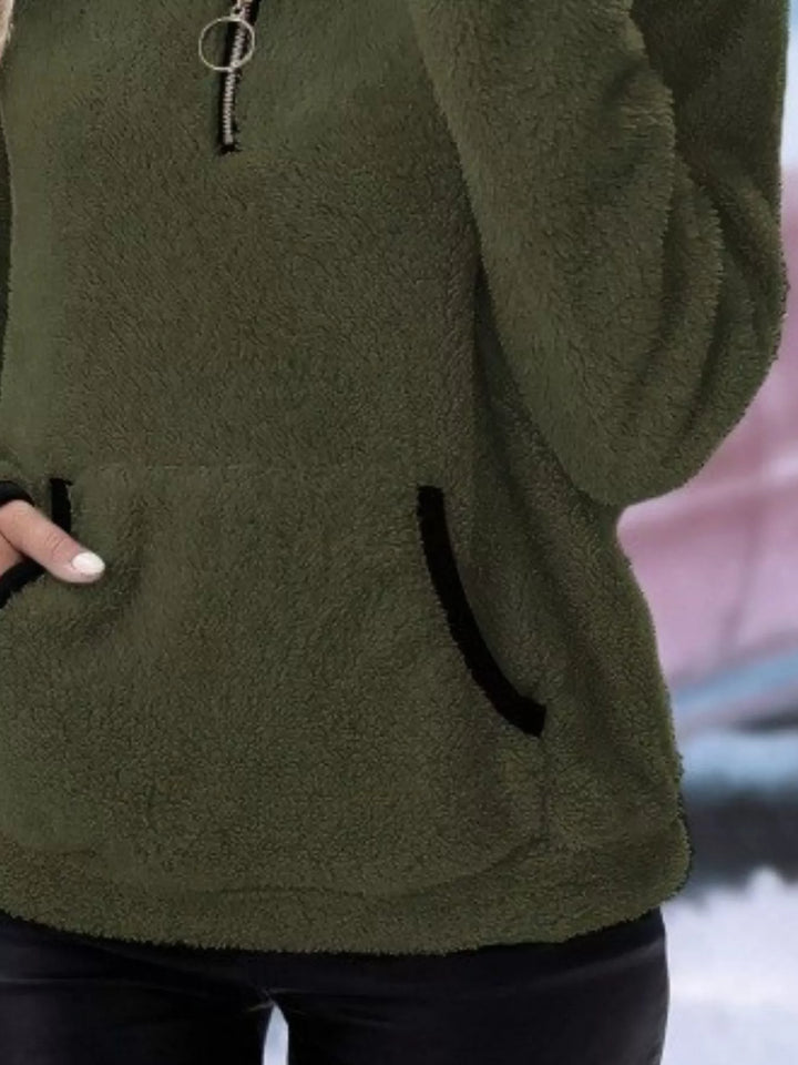Full Size Cozy Fleece Quarter Zip Long Sleeve Sweatshirt Plus Size