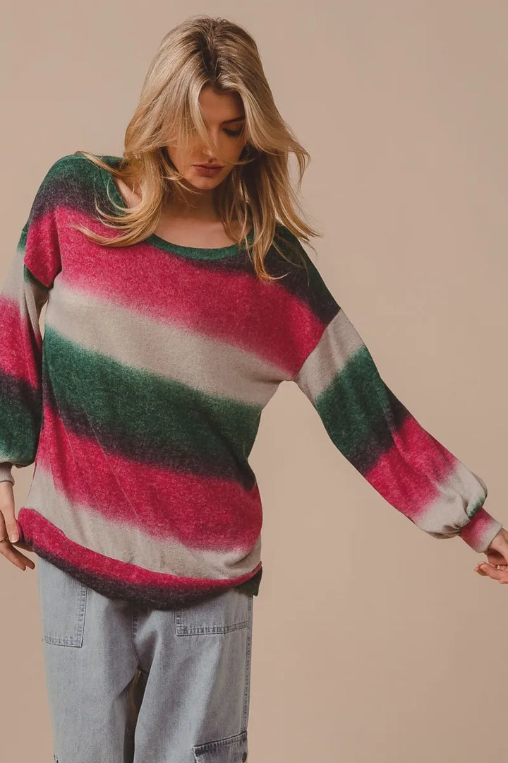 BiBi Striped Gradation Print Knit Top