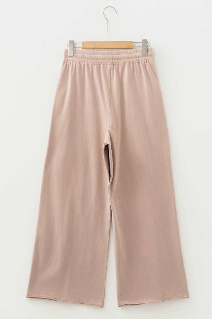 Smoke Gray Solid Color Mineral Wash Piping Trim Pocketed Wide Leg Pants