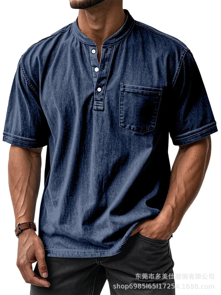 Men's Full Size Button Detail Short Sleeve Top Plus Size