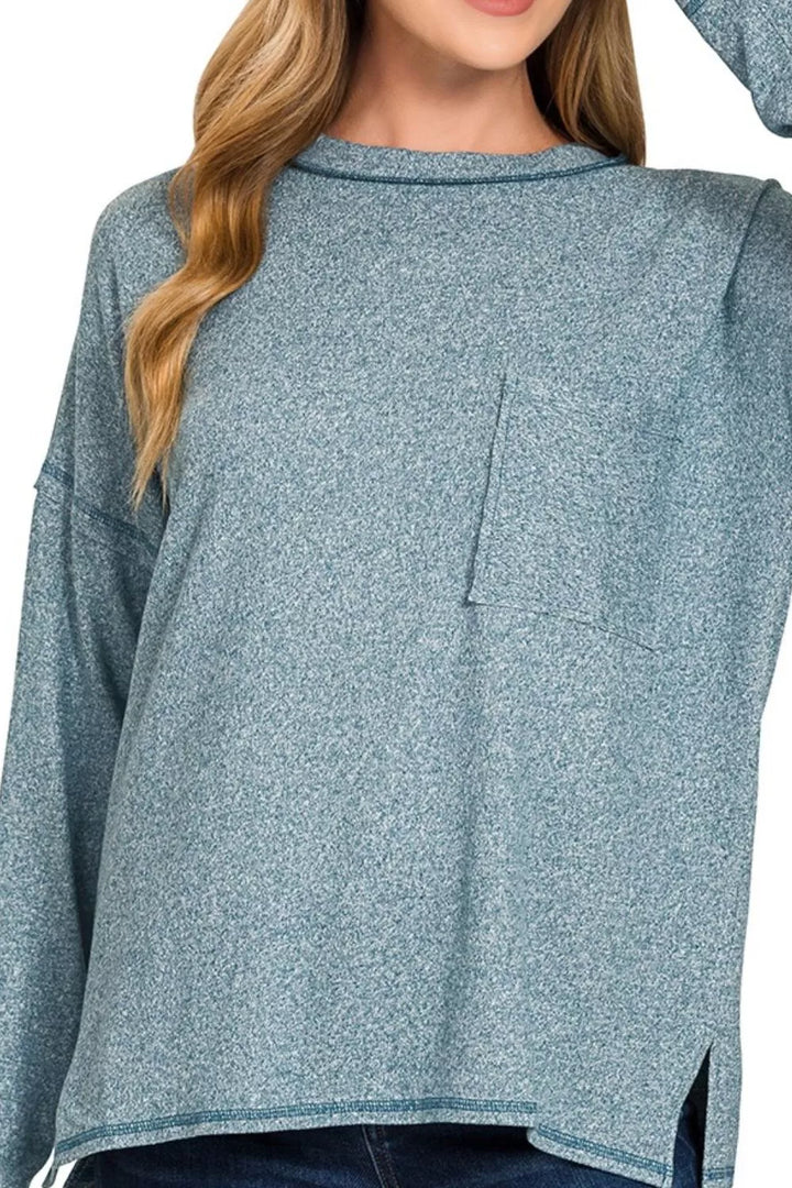 Zenana Soft Melange Hacci Round-Neck Long Sleeve T-Shirt