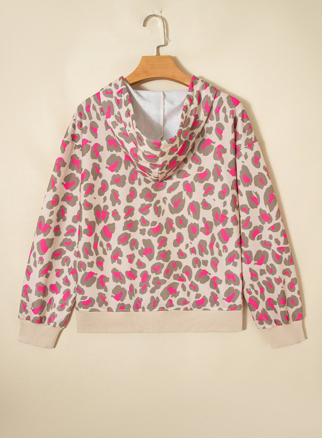 Rose Leopard Print Zip-up Hooded Sweatshirt