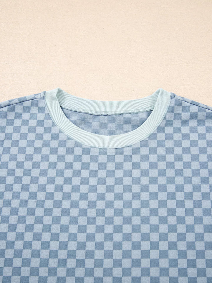 Checkerboard Long Sleeve Pullover and Shorts Set