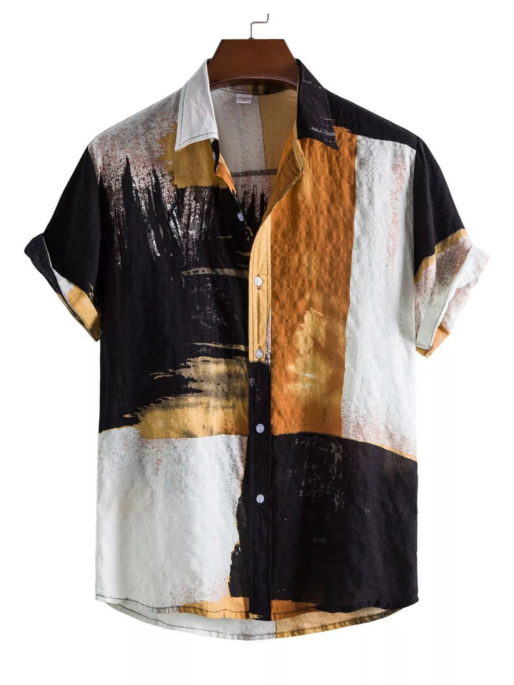 Men's Plus Size Color Block Button Up Shirt
