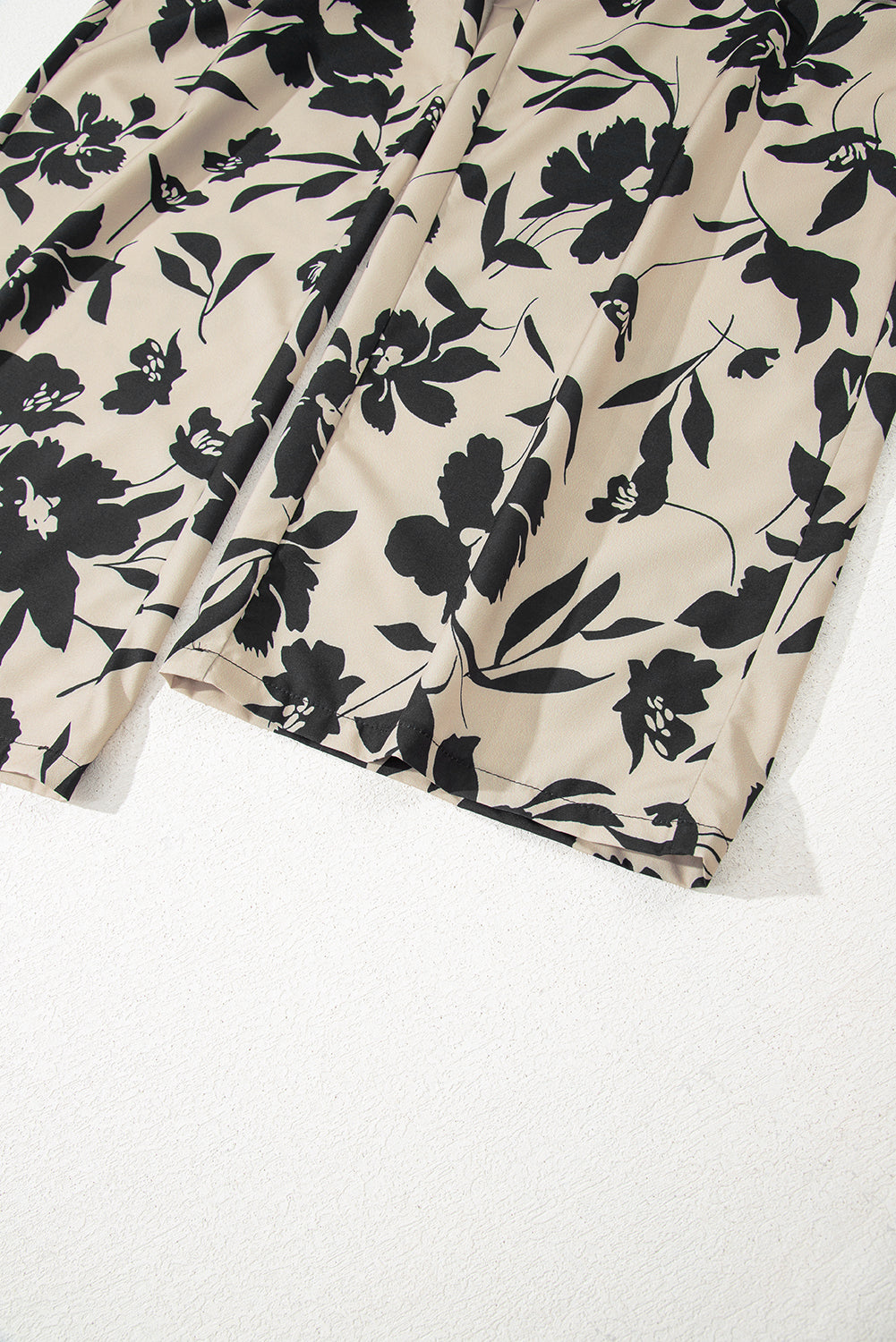 Khaki Floral Print Smocked High Waist Wide Leg Pants