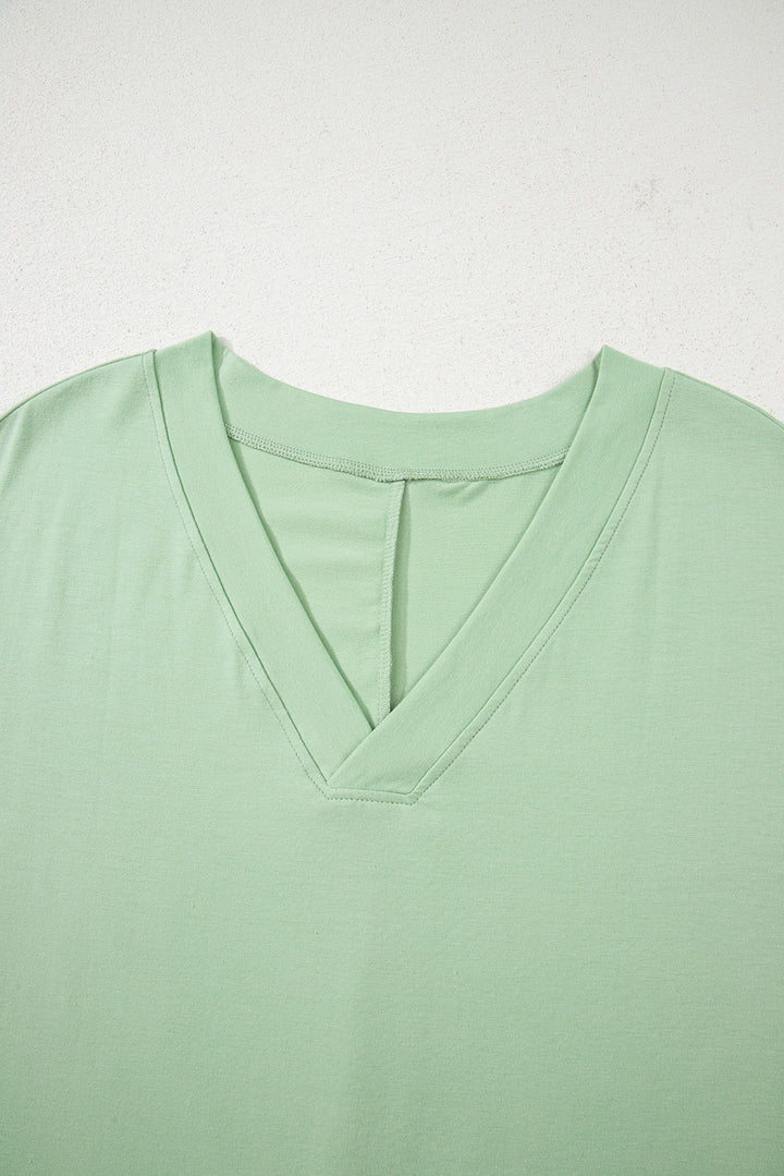 Grass Green Loose Half Sleeve V Neck Knit Romper