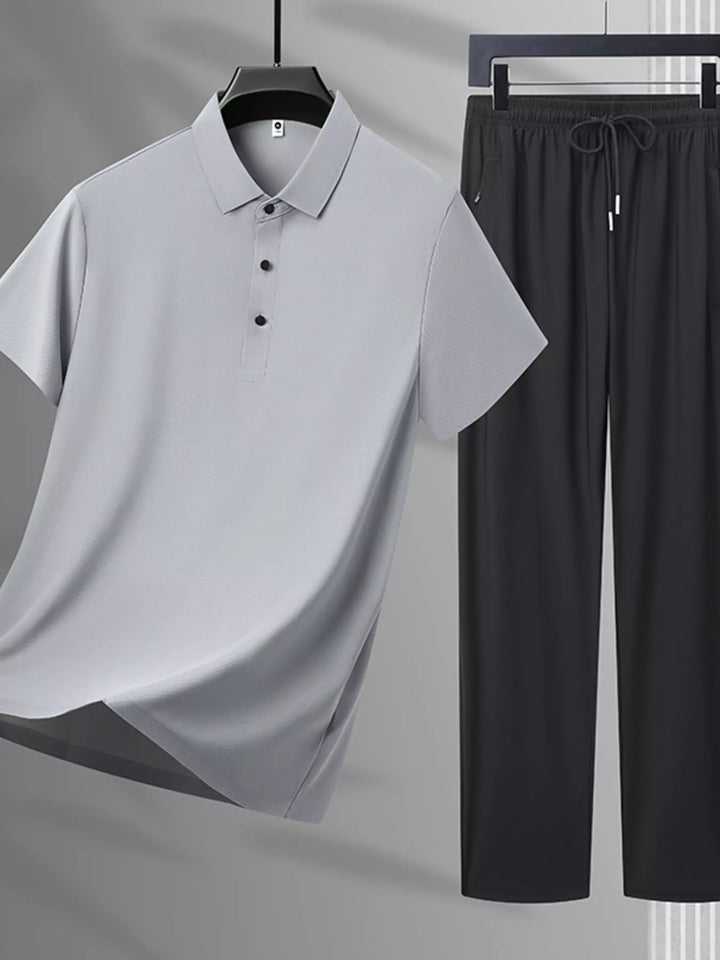 Men's Plus Size Button Detail Polo and Pants Set