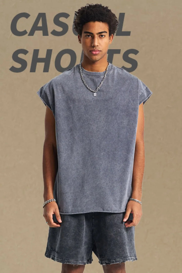 Men's Washed Round Neck Tank