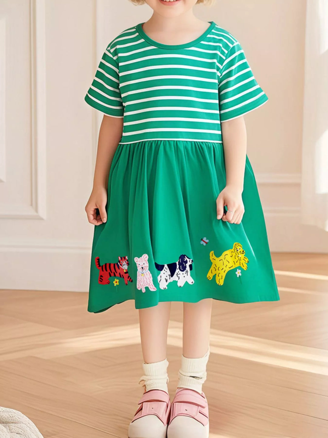 Children's Dinosaur Striped Casual Dress