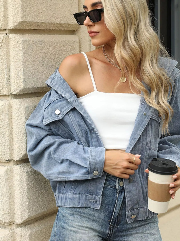 Washed Button Up Hooded Denim Jacket