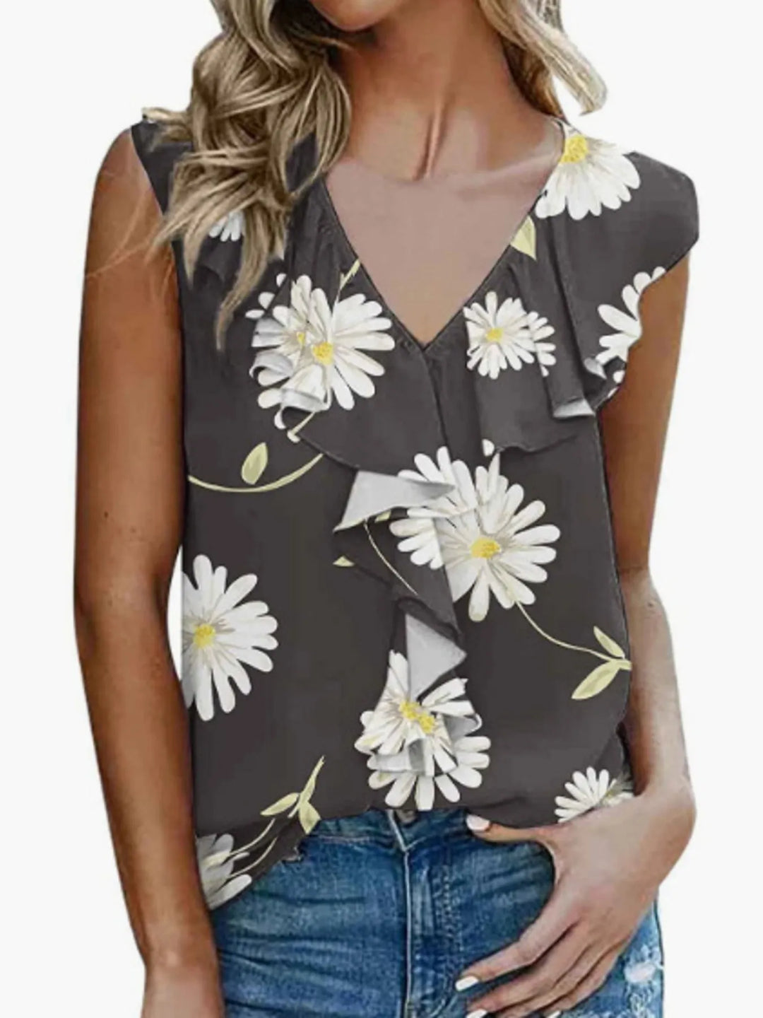 Printed V-Neck Tank